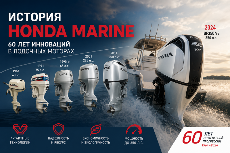История лодочных моторов Honda: от первого GB30 до современного BF350 V8